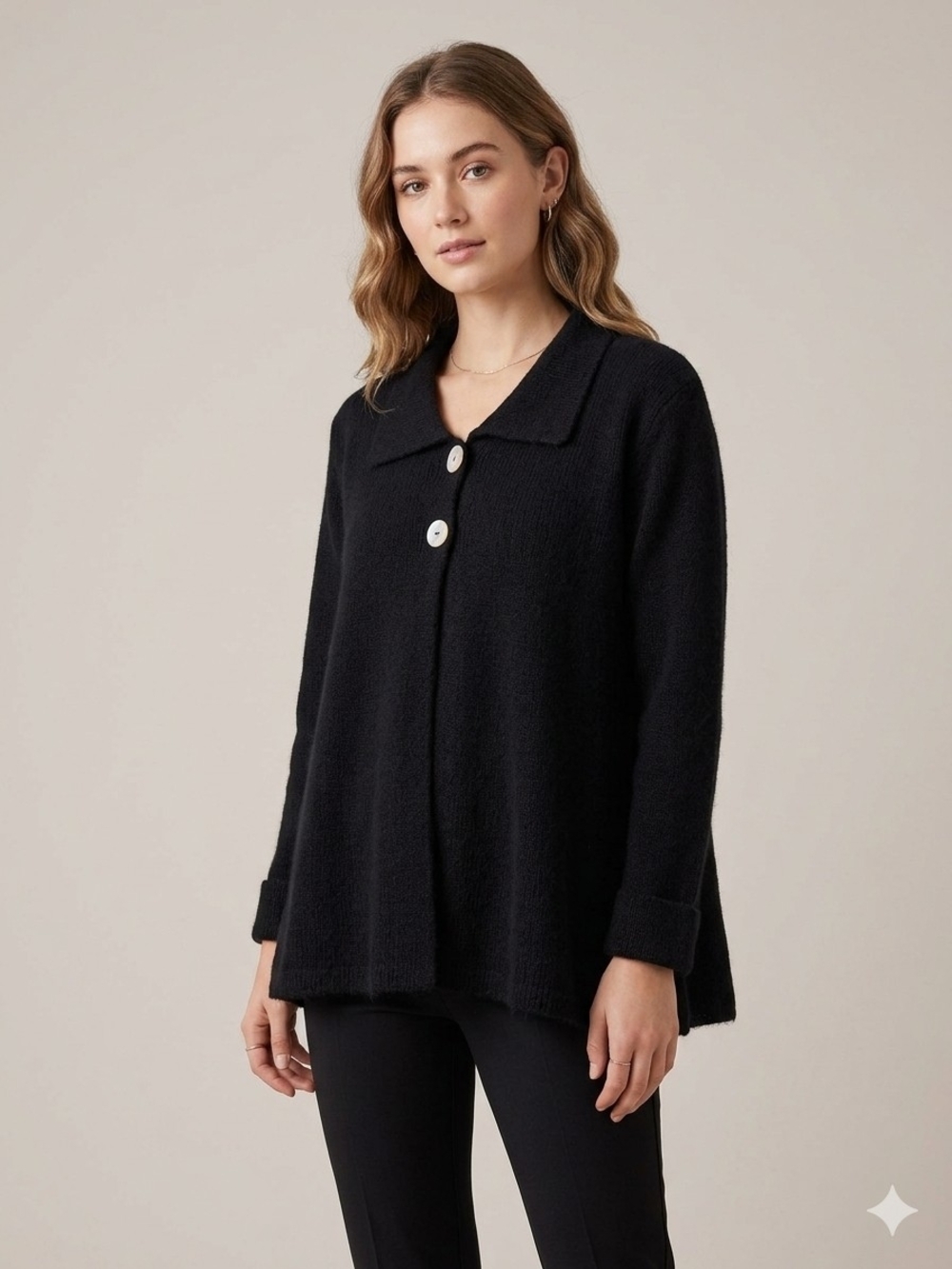 Beyond Threads Cardigan Sweater Women S Black Baby Alpaca Wool Shell Buttons